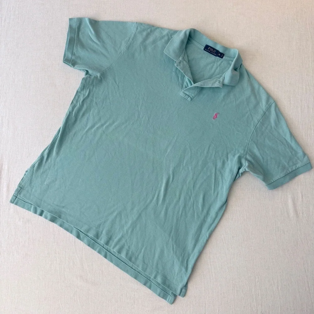 Polo‎ Ralph Lauren Mens XL Blue Cotton Pique Short Sleeve Polo Pink Pony